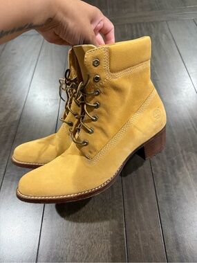 Timberland Wheat Suede Lace-Up Heel Boots